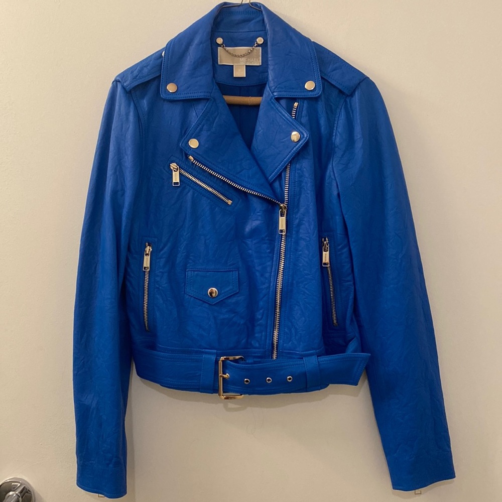 Electric Blue Michael Kors 100% Leather Jacket